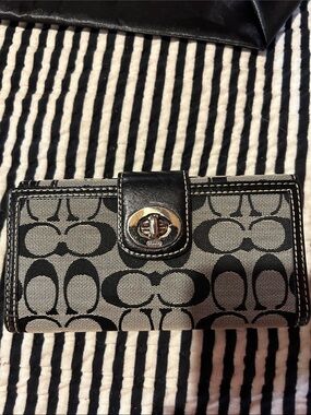 Coach Black and Khaki Signature Turnlock Wallet